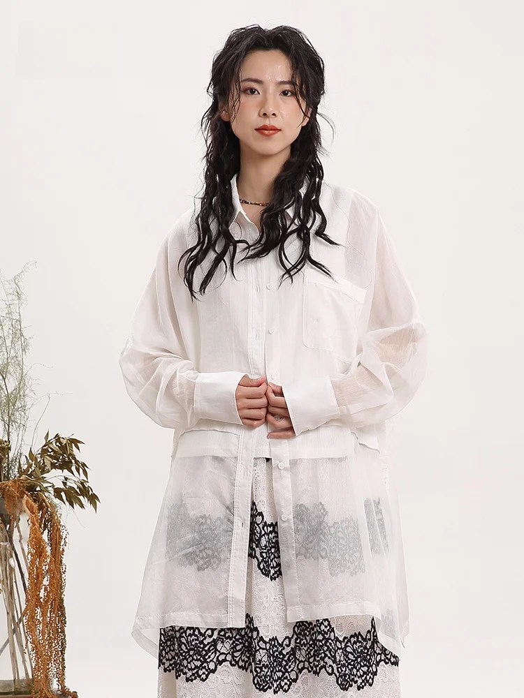 

Белая летняя женская блузка свободного кроя из смесового хлопка и льна с воротником-стойкой, новый дизайн