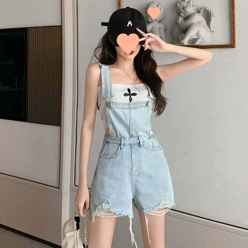 

Women's Denim Rompers Playsuits Elegant Overalls Florals Elegantes Everyday Flutter Jacquard Egirl Charming Matching Longline