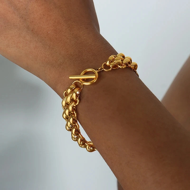 1pc Punk Gold Plated Stainless Steel Bracelets for Women Men Chunky Metal Thick Cuban Chain Statement Bracelet Charm Jewelry image 3