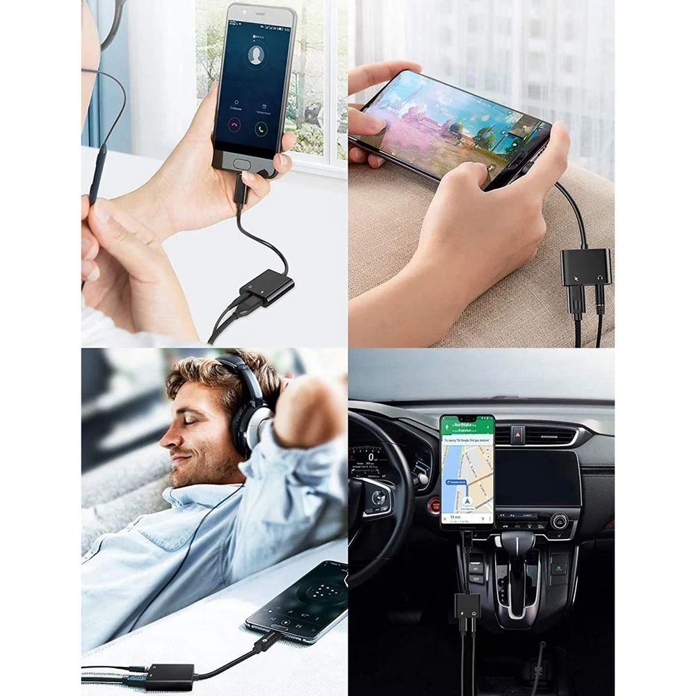 【متوفر】 محول شاحن USB C إلى 3.5 مم، 2 في 1 لهاتف Galaxy S22/S21/S20/S20+ Ultra، Note 20/10، Pixel 6/5/4/3 XL(Bla)