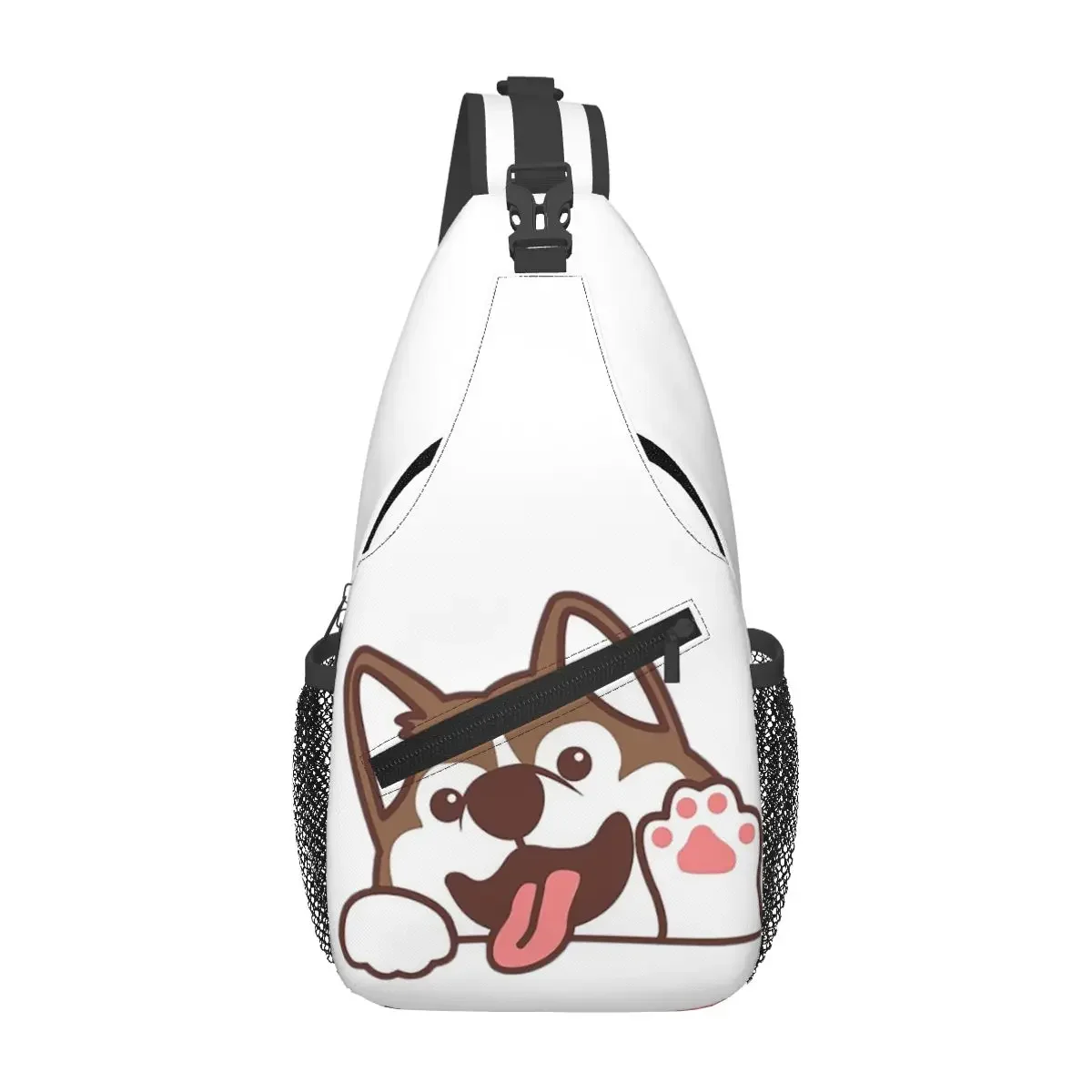 

Brown Funny Siberian Husky Saying HI Chest Bag Men Sling Crossbody Backpack Chest Bag Travel Hiking Daypack Shoulder Bag