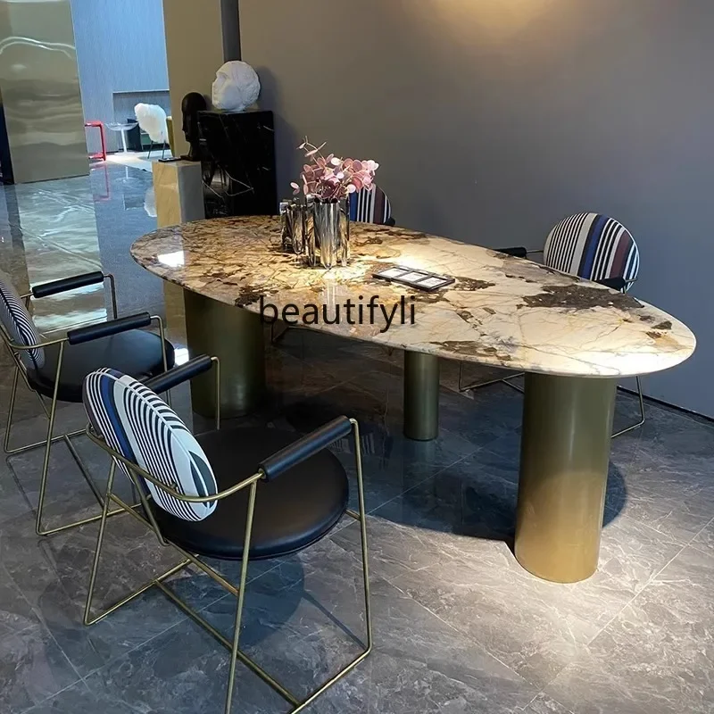 

D80 Natural, light luxury dining table, design marble modern gold dining table and chair combination