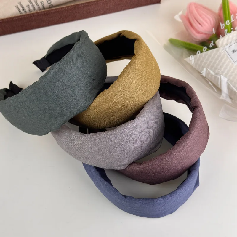 Korean Linen Cotton Wide Headbands for Women Non-slip Hair Hoop Hairbands Makeup Wash Face Headwear Hair Accessories Headdress