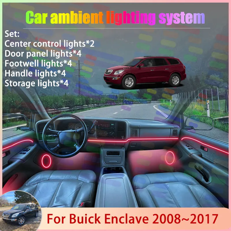 For Buick Enclave 2008~2017 2009 2010 2011 MK1 2/24 in 1 Car Atmosphere Light Lamp RGB Shade Ensemble Streamer Atmosphere Set