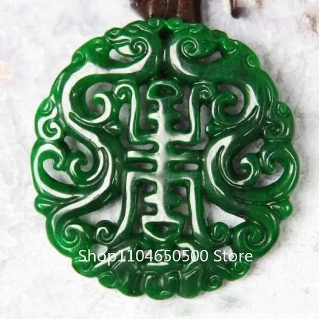 

Green Dry Green Jadeite Hollow Fushou Brand Fushou Ruyi Jade Pendant