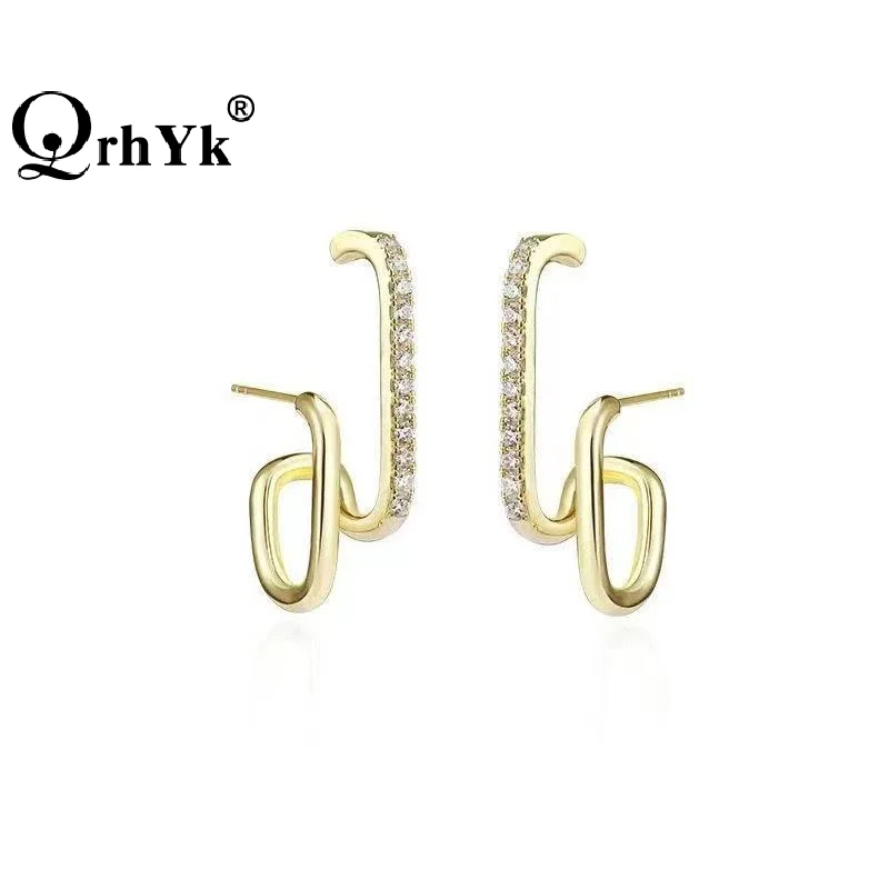 Irregular U Shaped Gold Earrings for Women Korean Luxury Crystal Inlaid Fashion Jewelry for Party Daily Wear Gift New Design Ko