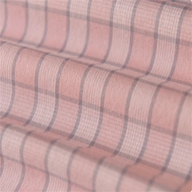 Pink Striped Grid Cotton Fabric Homemade Long Sleeved Top Dress Shirt Children's Clothing Baby Shirt Fabric