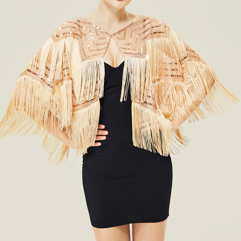 

Women's Shiny Glitter Sequins Split Front See Thru Poncho Cardigan Y2k Asymmetrical Tassel Hem Loose Jacket Tops Shawl Wraps