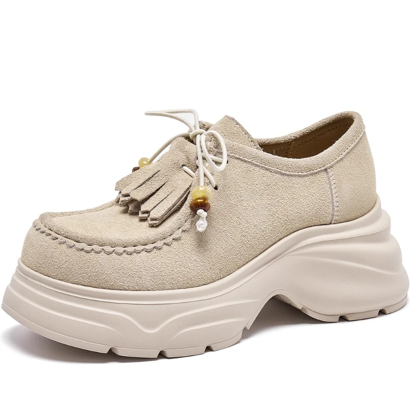 

Женские лоферы с кисточками на толстой подошве в стиле ретро, легкая обувь, увеличивающая рост, удобная дышащая повседневная спортивная обувь