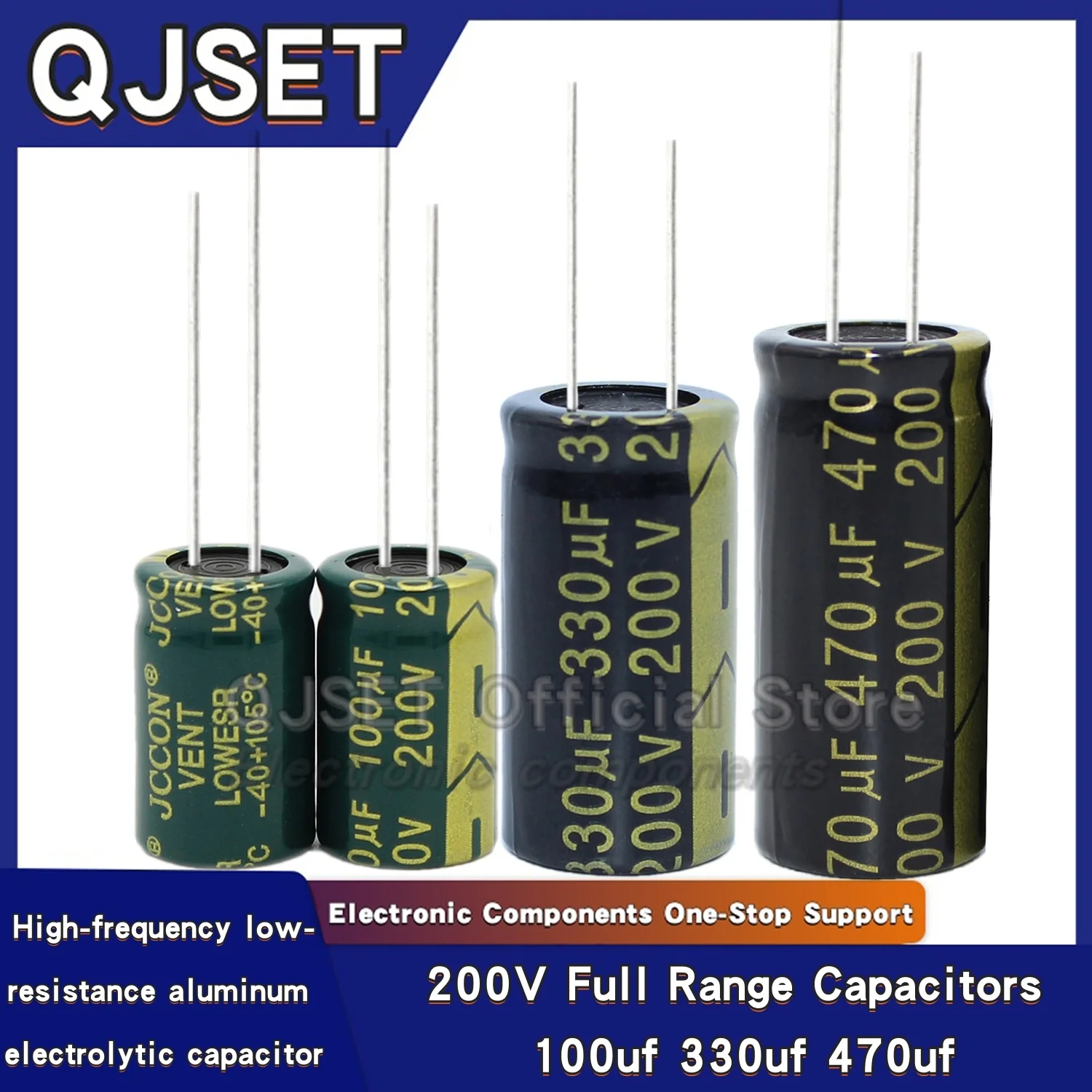 JCCON Capacitor 200V 100UF 330UF 470 UF Switching Power Supply Adapter High-Power High-Frequency Aluminum Electrolytic Capacitor