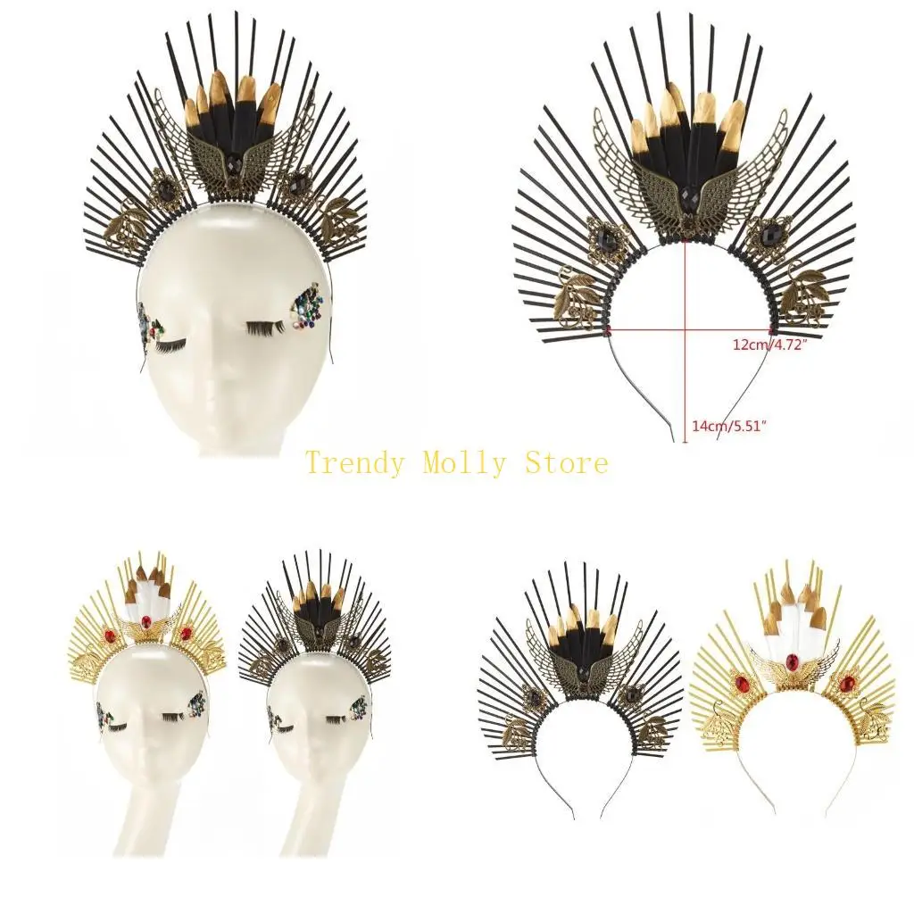 

N5KB Crown Headband Baroque Crown Gorgeous Headdress Gold