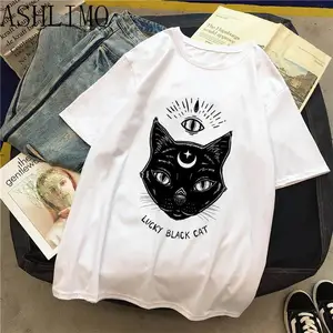 Woman Clothing Sphinx Cat Graphic Print Oversized T-shirt Girl Harajuku Short Sleeve Top Tee Fashion Summer Clothes