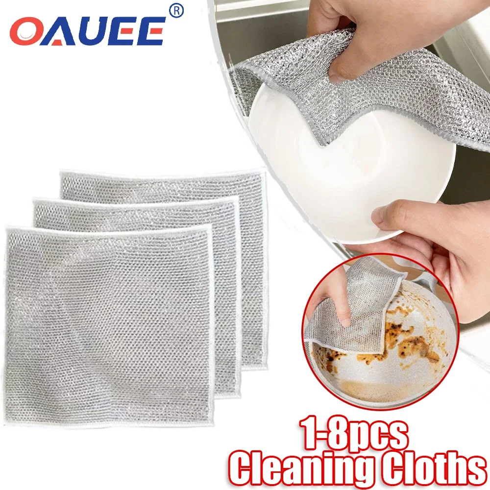 20cm Steel Wire Cleaning Cloth Double -layer Non -stick Oil Iron Dishrag Kitchen Pan Pot Dishes Cloths Rag Napery Dishcloth Rags