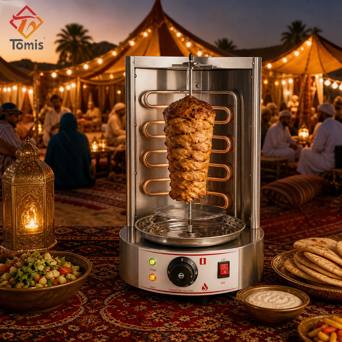 Kebab Shawarma Machine - 小型業務用電気式シャワルマ機、チキン・ドネルケバブ用グリル、ステンレス製カウンタートップ機器（レストラン向け）