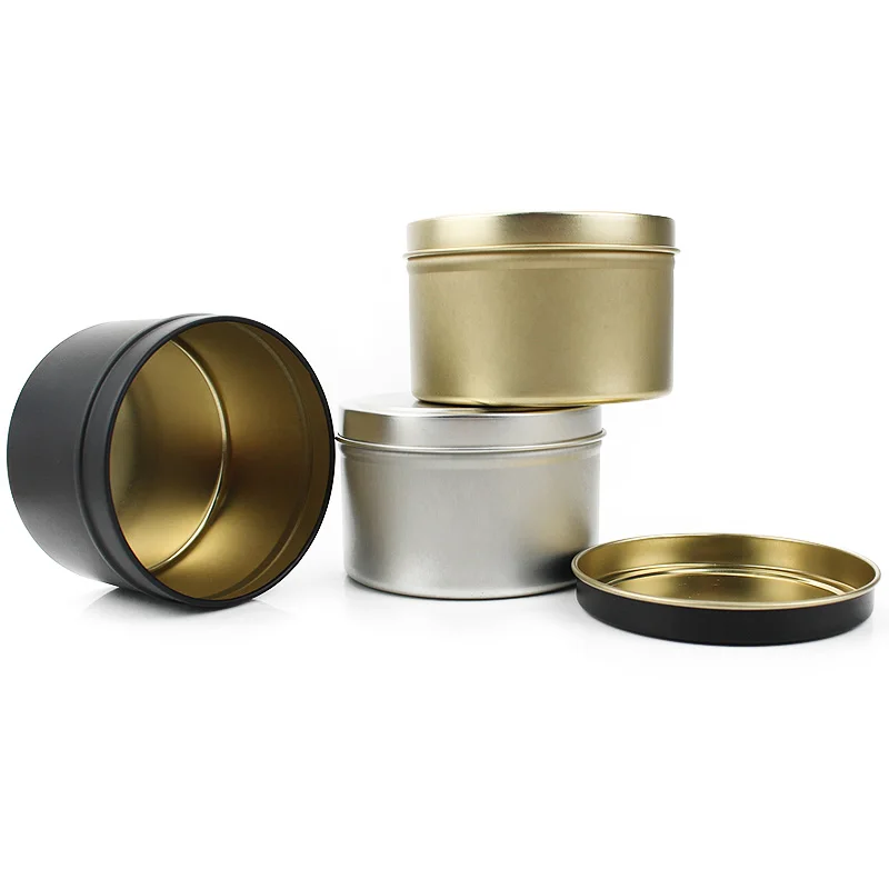16 قطعة 2 أوقية 4 أوقية 6 أوقية 8 أوقية كبيرة الذهب صفيح شمعة جرة فارغة سوداء مستديرة علب معدنية علب DIY بها بنفسك شمعة صنع هدية صندوق تخزين