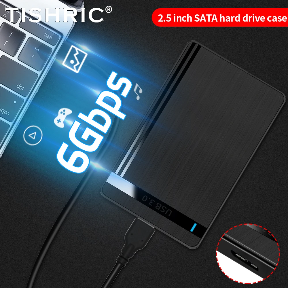 TISHRIC HDD casing SATA ke USB3.0 HDD penutup 2.5 inci casing Hard Drive mendukung 6Gbps sarung HDD eksternal seluler untuk Laptop PC