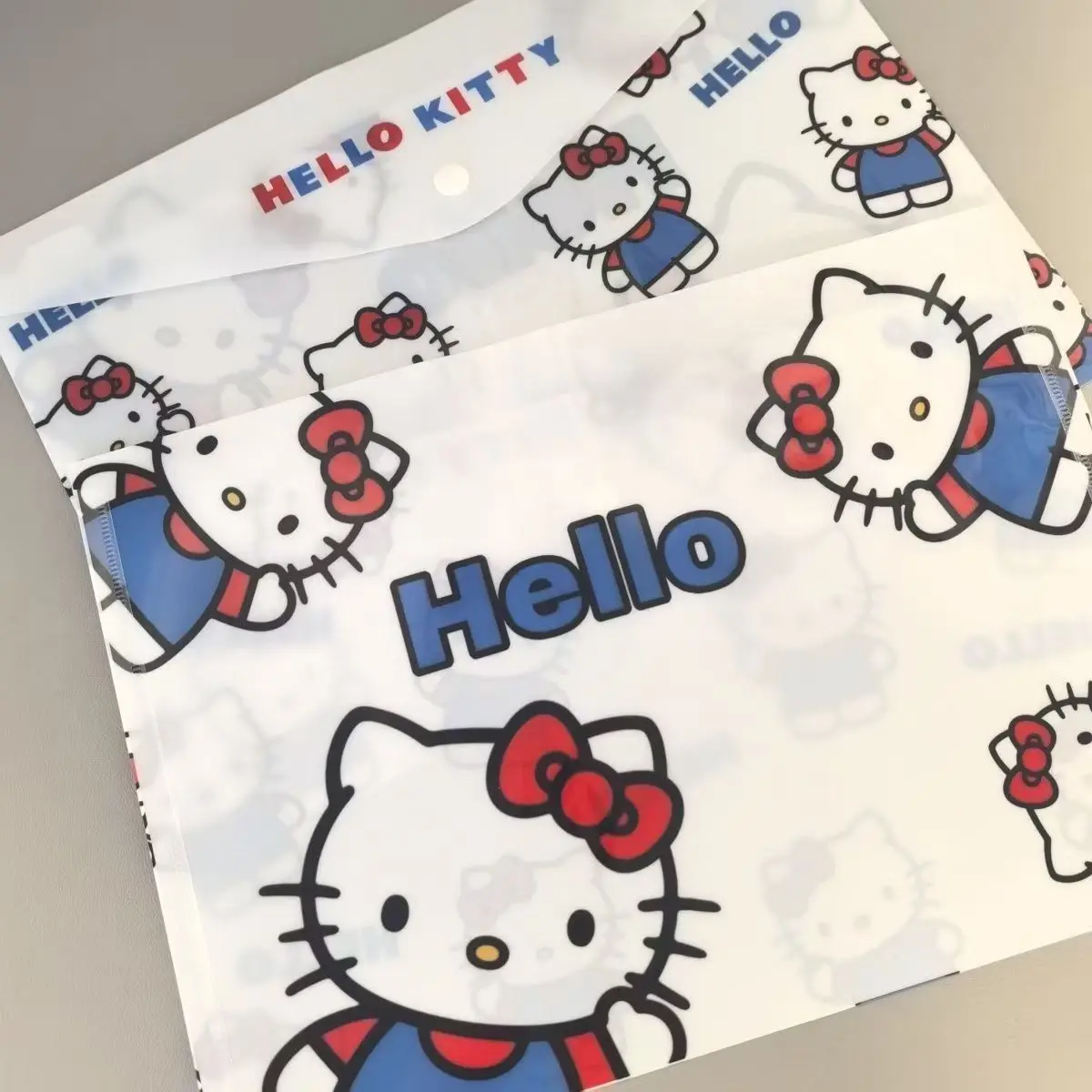 A4 5Pcs Sanrio Hello Kitty Snap Button High Capacity Waterproof Exam Paper Storage Bag Office Material Bank Card Id Card Storage