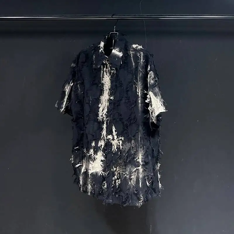 2025 Summer New Men's Shirt Personality Tie-Dye Design Lapel Single-breasted Short Sleeve Tops Loose Casual Clothes CFT56