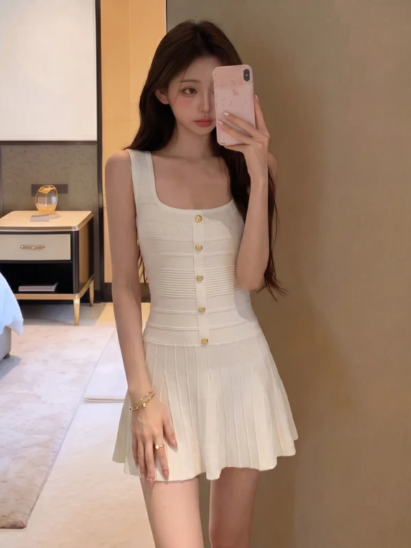 Sexy A-Line  Dress Slimming Fit Women's Summer Dress Short Sleeve Sweet Style Hot Selling Trendy Spicy Girl Dress