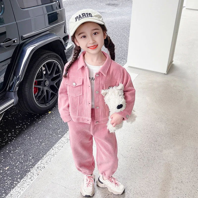 Girls Clothing Sets Children Corduroy Coats Pants 2 Pcs Suit Autumn Kids Casual Sportswear Baby Clothes Outfits 2-8 Y Tracksuit