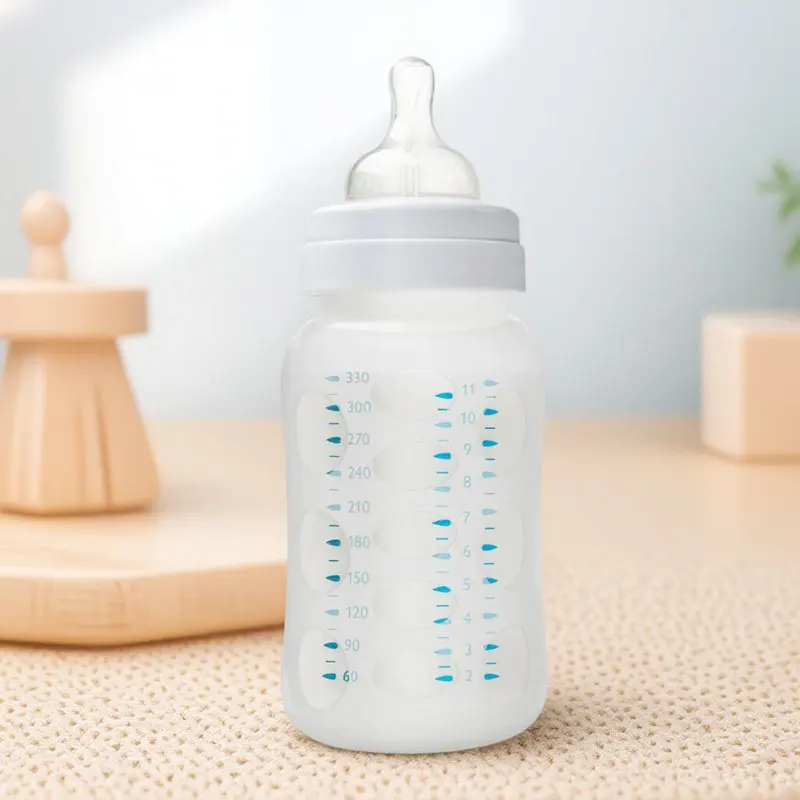 

Набор из 4 силиконовых чехлов для детских бутылочек: противоскользящие, мягкие, ударопрочные, для стеклянных бутылочек, с видимой шкалой