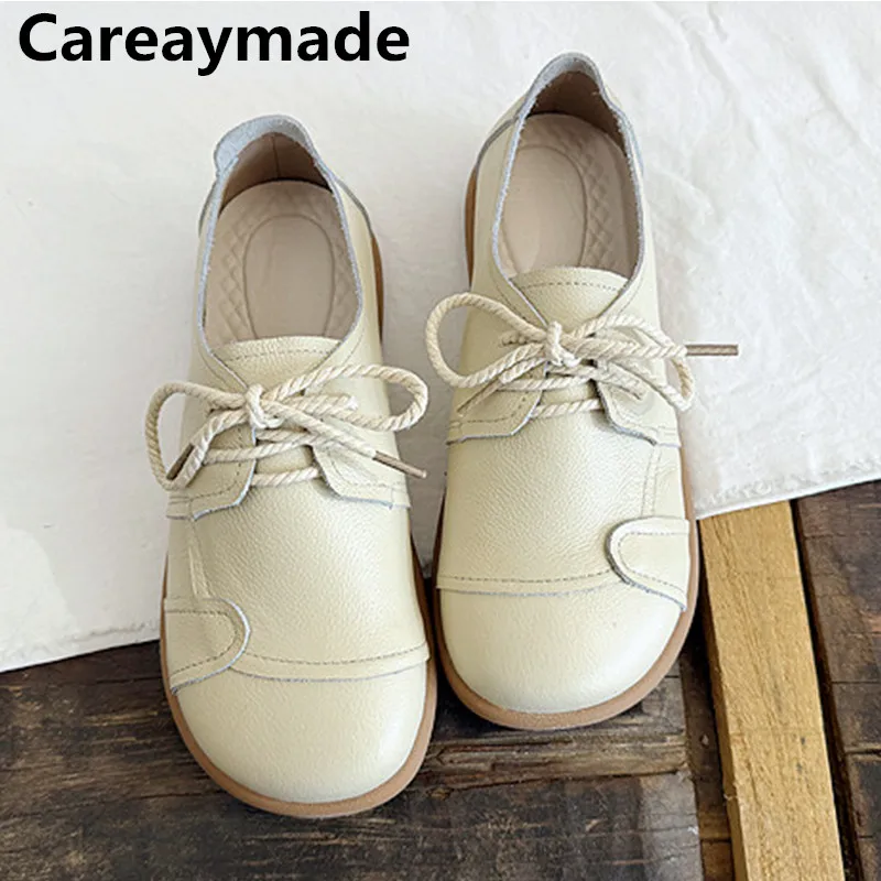 

Careaymade-женская обувь из натуральной кожи, туфли из воловьей кожи на мягкой подошве, бабушкины туфли на шнуровке, женская повседневная обувь с круглым носком