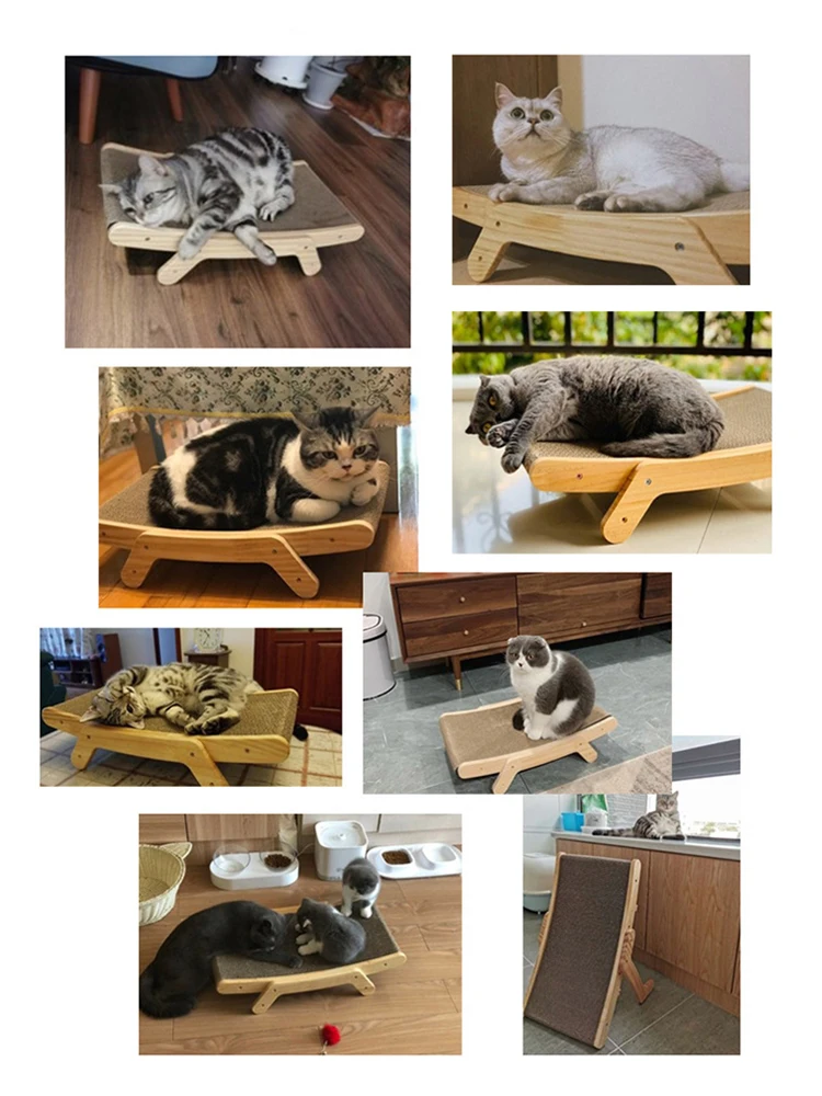 Cat Scratcher Board Wooden Frame Detachable Scrapers Bed 3 In 1 Scratching Post Anti-Scratch Toys Cats Training Grinding Claws