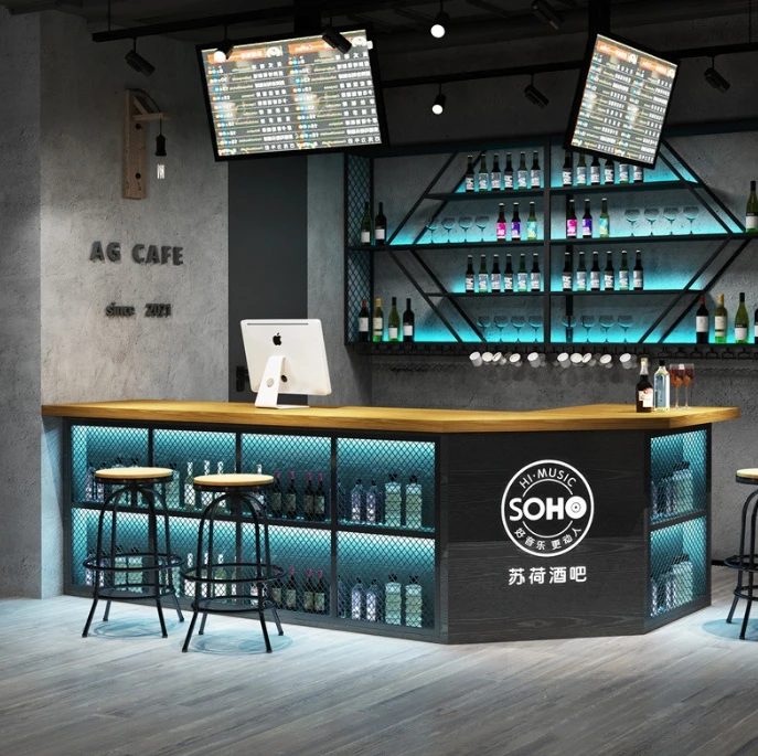 

！@Modern Luxury Design Hotel Restaurant Counter LED Lighting Wood Bar Tables for Kitchen Outdoor for KTV Interior Decoration