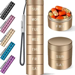 7 days weekly circle aluminum alloy metal storage bottle water proof key chain pill case box sealed for accessories out door