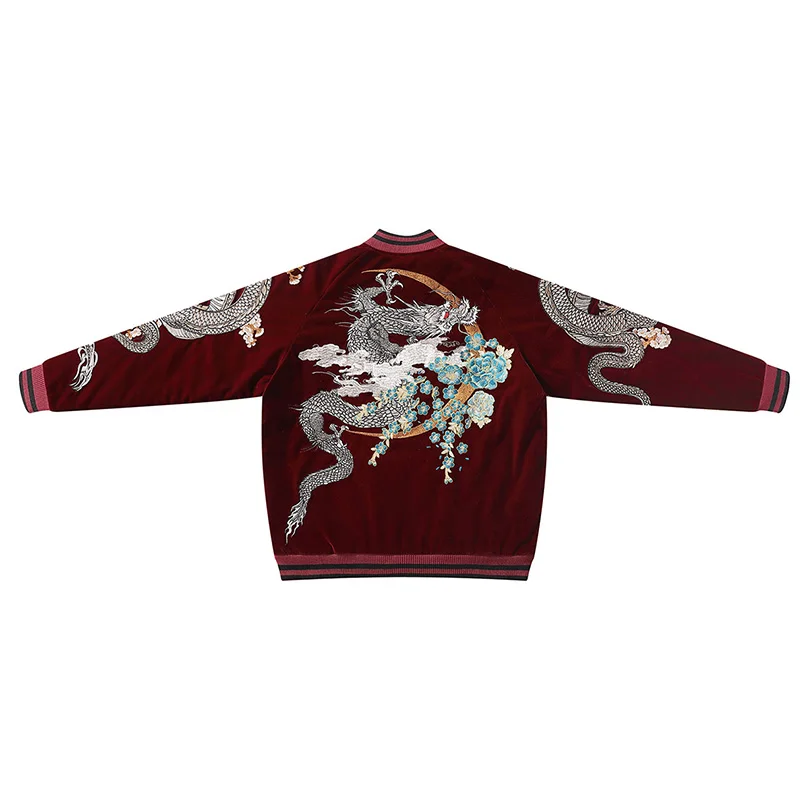 Men Women Embroidery Baseball Jacket Heavy Zip Up Stand Collar Long Sleeve Streetwear Coat Spring Autumn