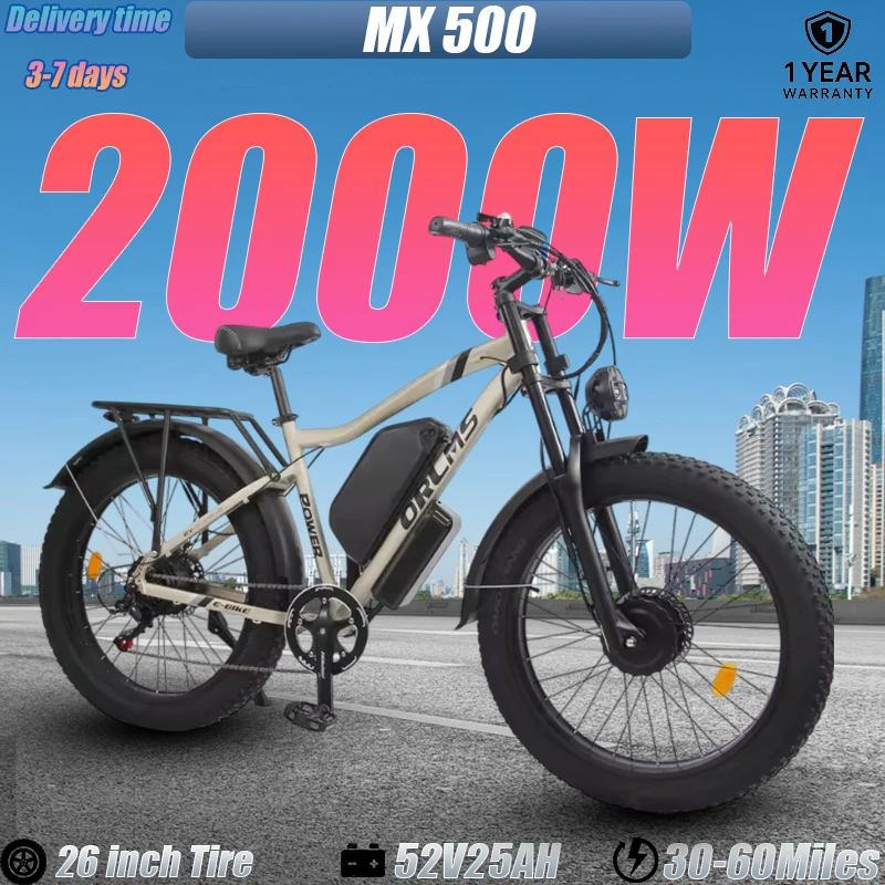 MX500 الذروة الطاقة 3000 واط محرك مزدوج E الدراجة 52V25Ah بطارية الثلوج دراجة كهربائية 26 بوصة الدهون الإطارات مدينة الكبار دراجة كهربائية