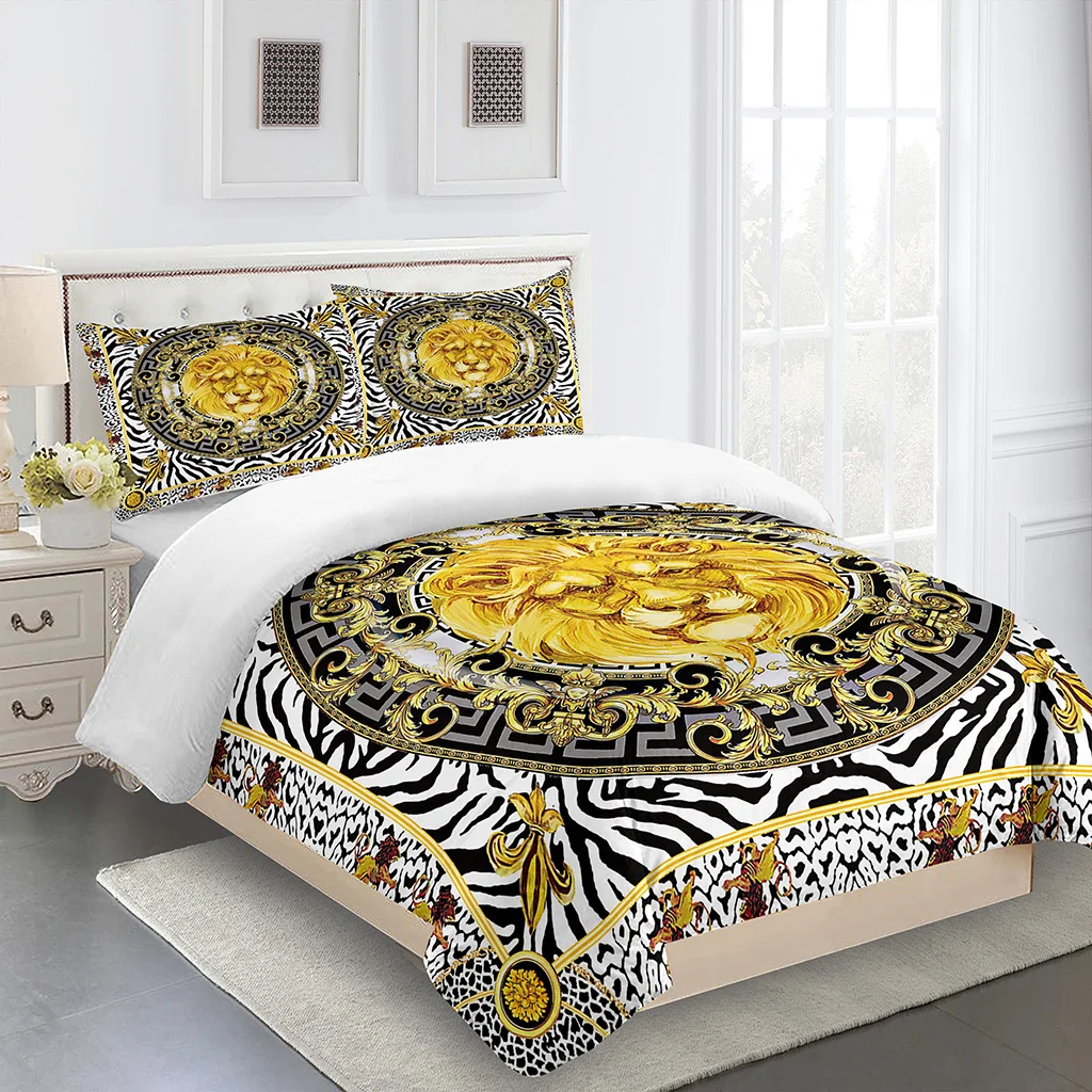 3D Gold Baroque Chain Lion Bedding Set Luxury Duvet Cover with Pillowcase Home Textile Comforter Cover Queen King Bed Set