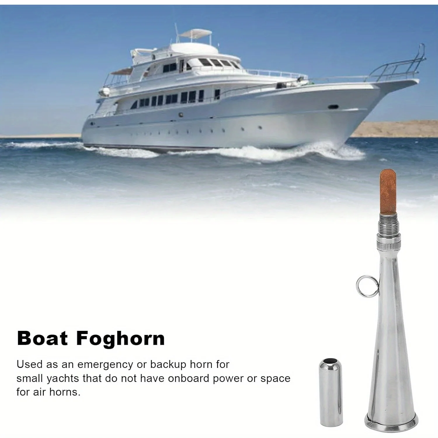Manual Handheld Air Horn 304 Stainless Steel Fog Horn Loud Signal Whistle Removable Mouthpiece Boat Marine Accessories