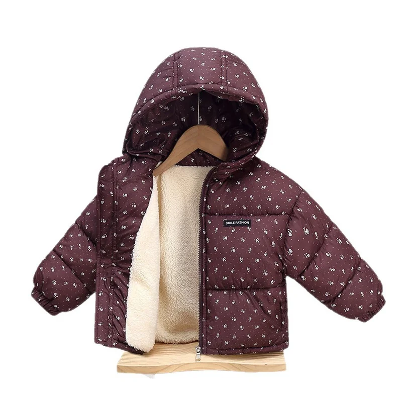 Warme Daunenmäntel für Kinder, bequem, vielseitig, bedruckt, mit Kapuze, Reißverschluss, Outdoor-Oberbekleidung, für Mädchen und Jungen, lässige Thermojacke