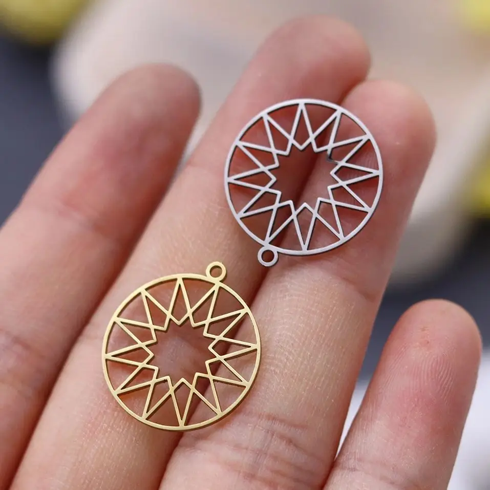 

3pcs/lot Hollow Line Sun Round Pendant Charms for Jewelry Making Tassels Bracelets Earrings Stainless Steel DIY Handmade Supplie