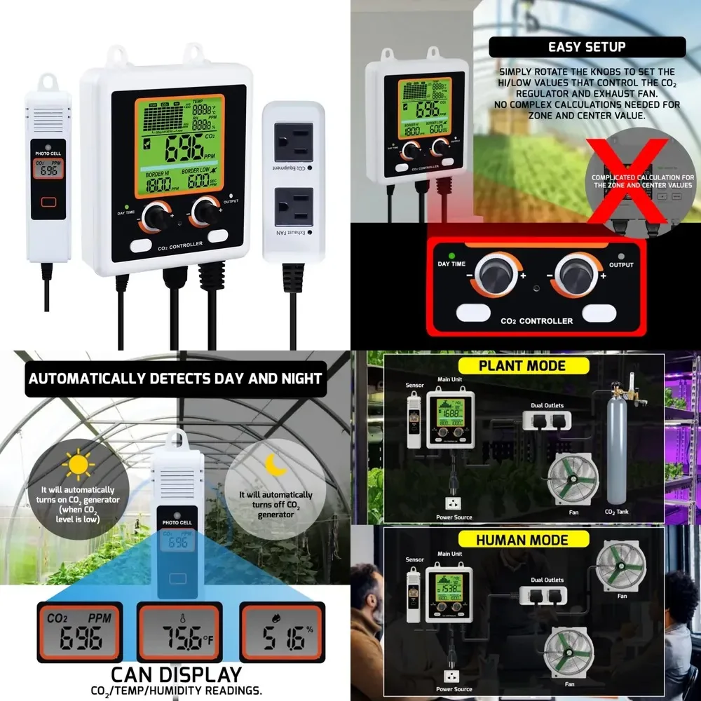 WAP01 CO2 Controller with Temperature & Humidity Monitoring | Dual Outlet System for Grow Tents Works with Regulators &