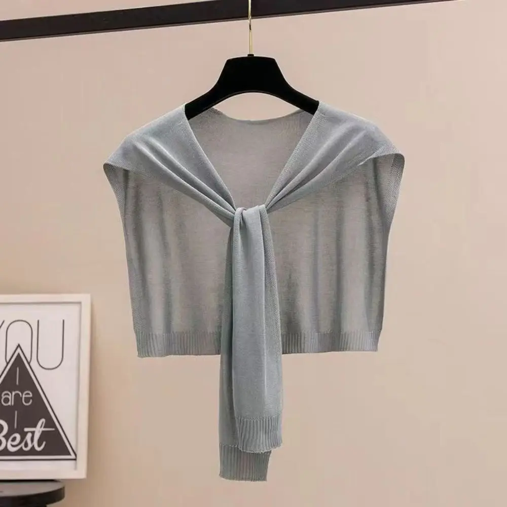 Fashion Thin Knitted Shawl Knot Design Lightweight Air Conditioning Scarf Fake Collar Neck Guard Women Girls