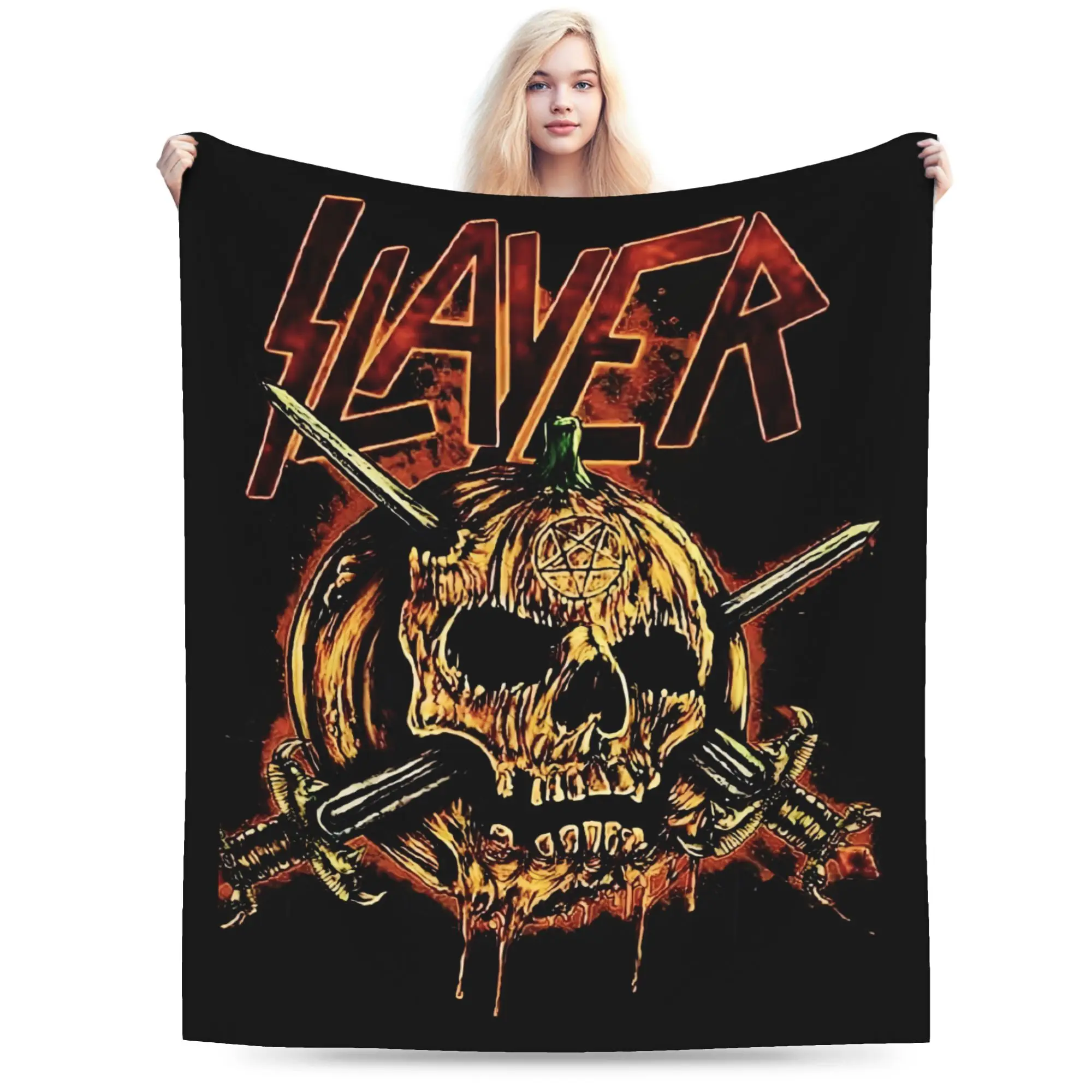 Custom S-Slayers Pumpkin Skull Blankets Warm Flannel Rock  Throw Blanket for Bedding Couch Bedspread