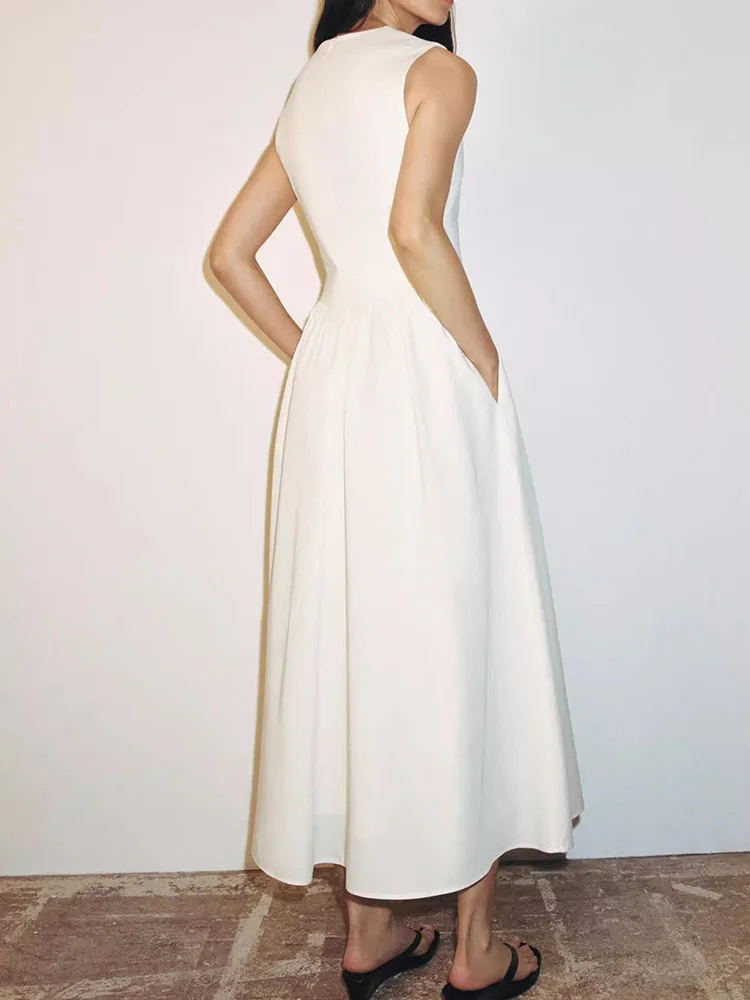 

Elegant Sleeveless round Neck Midi Dress New Summer Collection Women's Fashion Patchwork Design Stage Costume Traditional Hanfu