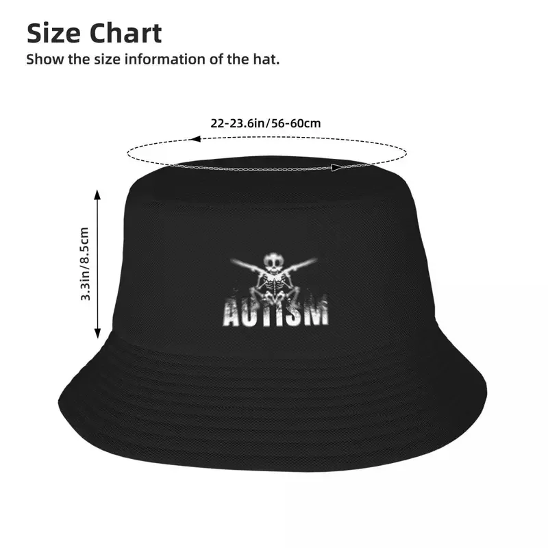 Custom unisex Aspergers ASD Autism skeleton meme bucket hat travel Beach summer fishing hats