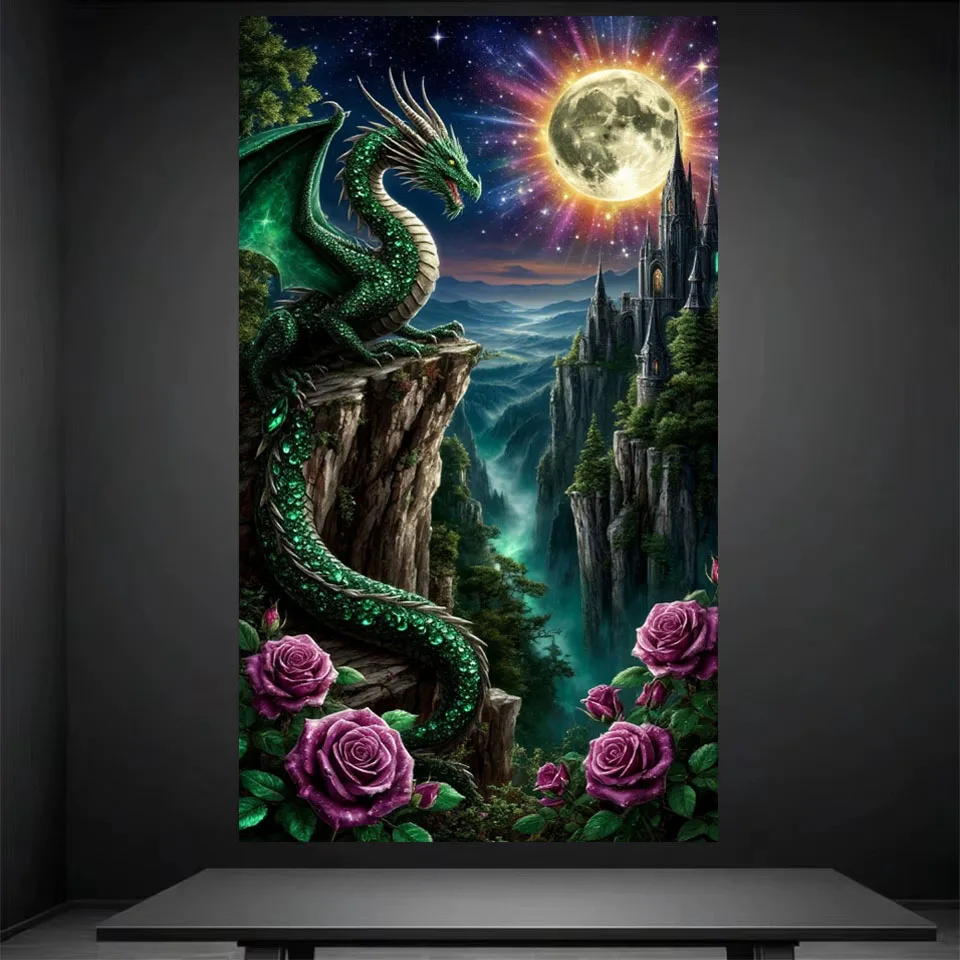 

Green Dragon and Fantasy Full Moon Landscape Diy 5D Diamond Painting Kits New 2025 Full Diamond Art Big Size For Home Decor ﻿