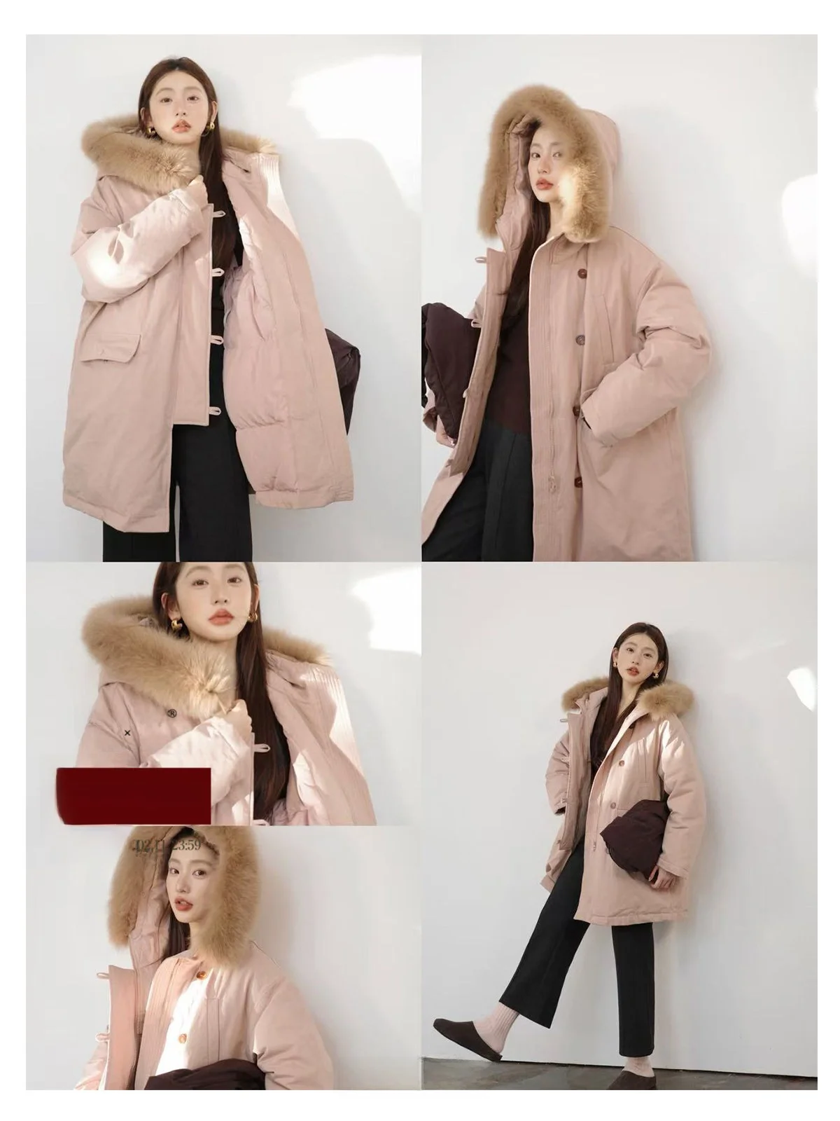 

Парка-пуховик Heathered 25AW Independent Bug с отстегивающимся меховым воротником, свободного кроя, средней длины, новая модель, женская повседневная модная одежда