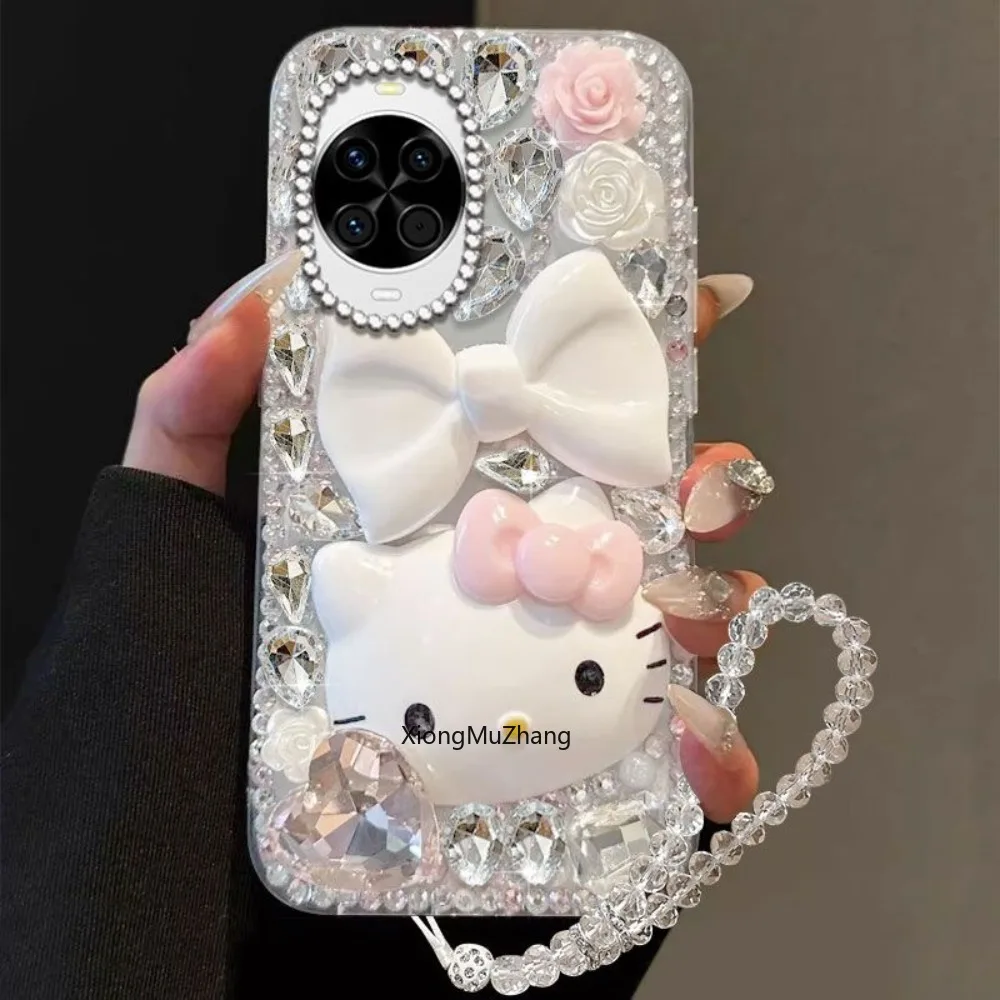 Sanrio Hello Kitty Luxus Glitzer Strass Schleife Hülle für Huawei Mate 80 70 60 50 Pura 80 Ultra 70 P60 Nova 15 11 12 13 14 – Detail 1