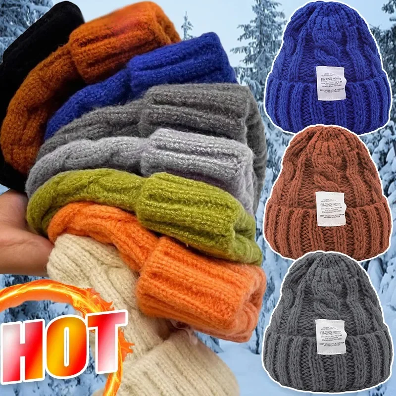 

Coarse Woolen Knitted Hat Autumn Winter Windproof Head Cap Multicolor Thick Warm Hats Fixed Hairstyle Caps Soft Skullies Beanies