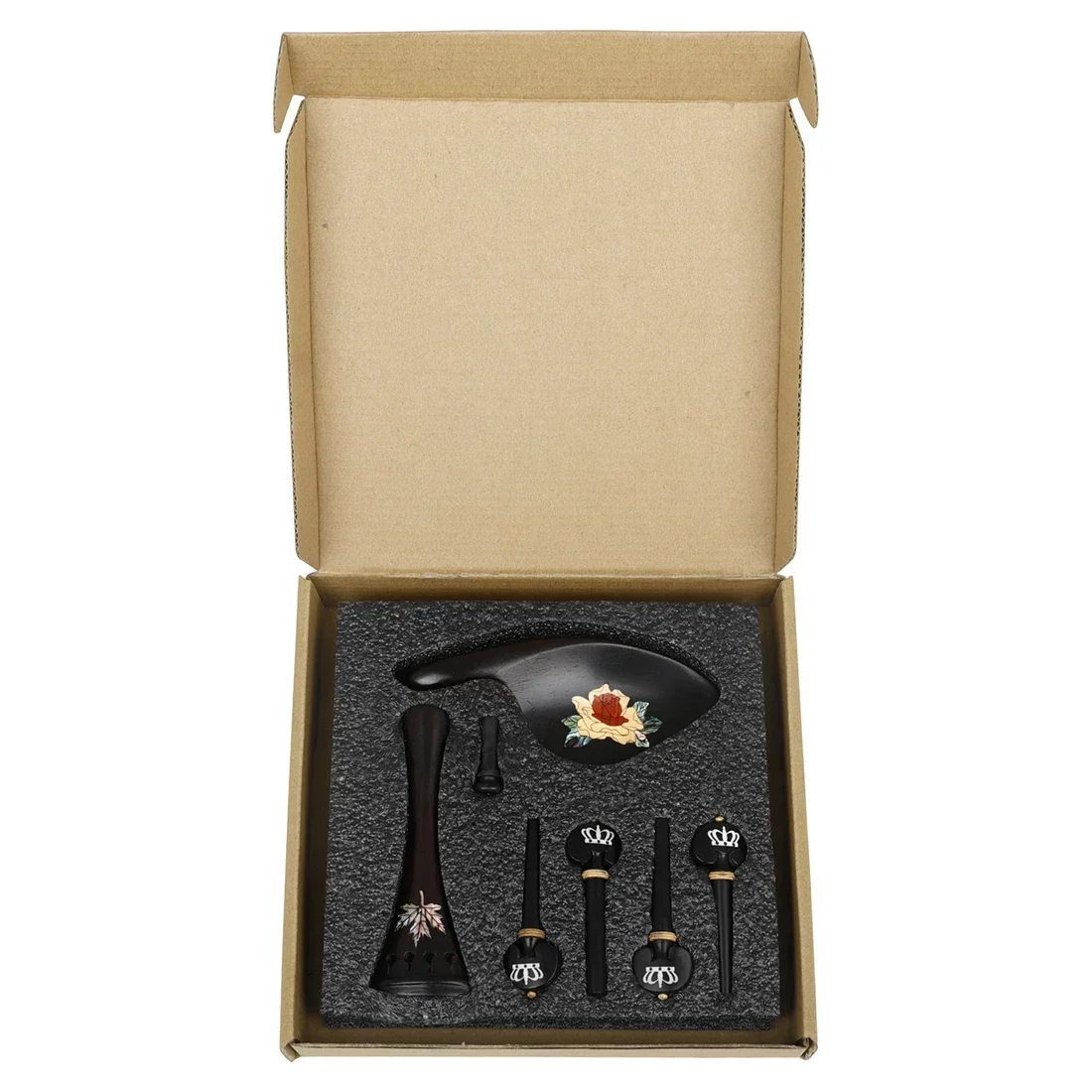 IRIN 4/4-3/4 Violin 4 Pcs Set String Plate String Shaft Tail Pegs Cheek Rests Patterns Ebony Colored Shells Violin Accessories