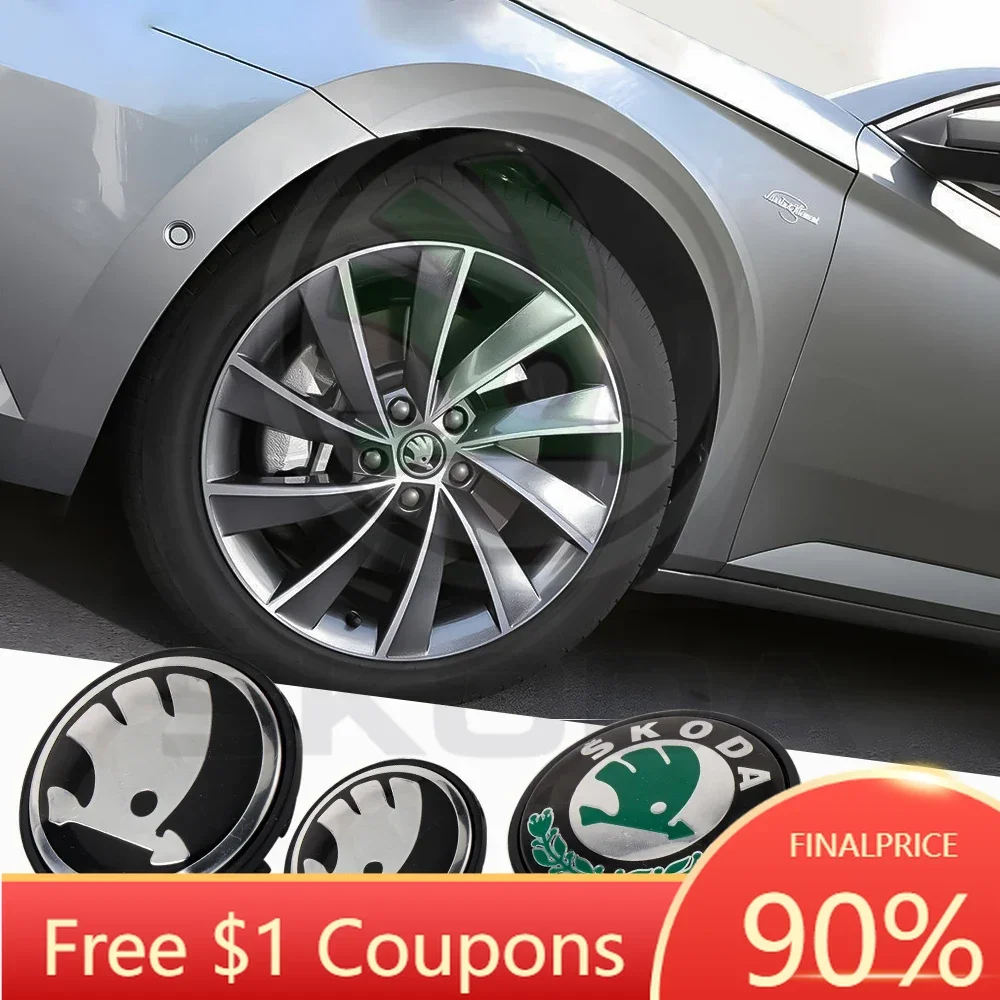 

2026 Hot 4pcs 55mm/65mm Car Styling Wheel Center Cap Hub Covers Badge Accessories For Skoda Octavia Yeti VRS Roomster Citigo Com