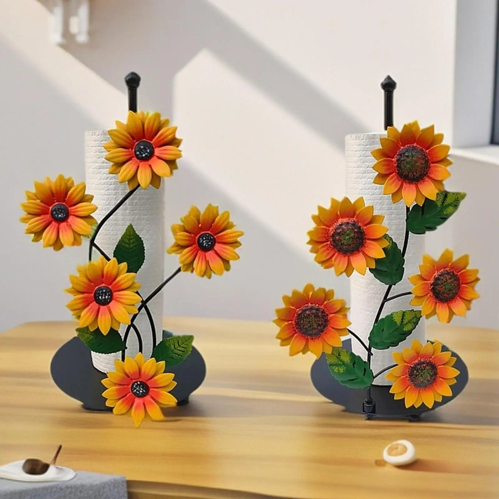 

Standing Flower Paper Towel Holder Countertop Iron Artwork Roll Stand Organizer for Office Wedding Bedroom Study Room Restaurant