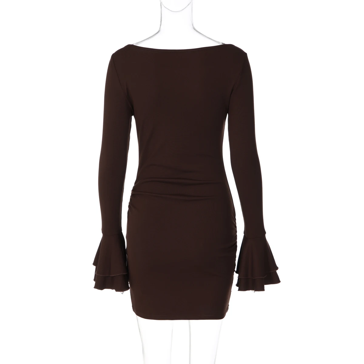 Hugcitar Modisches O-Ausschnitt Einfarbiges Langes Kleid mit Ausgestellten Ärmeln, Sexy Plissiertes Minikleid für Herbst und Winter, Damenkleidung für Geburtstagsfeiern und Festivals – Detail 4