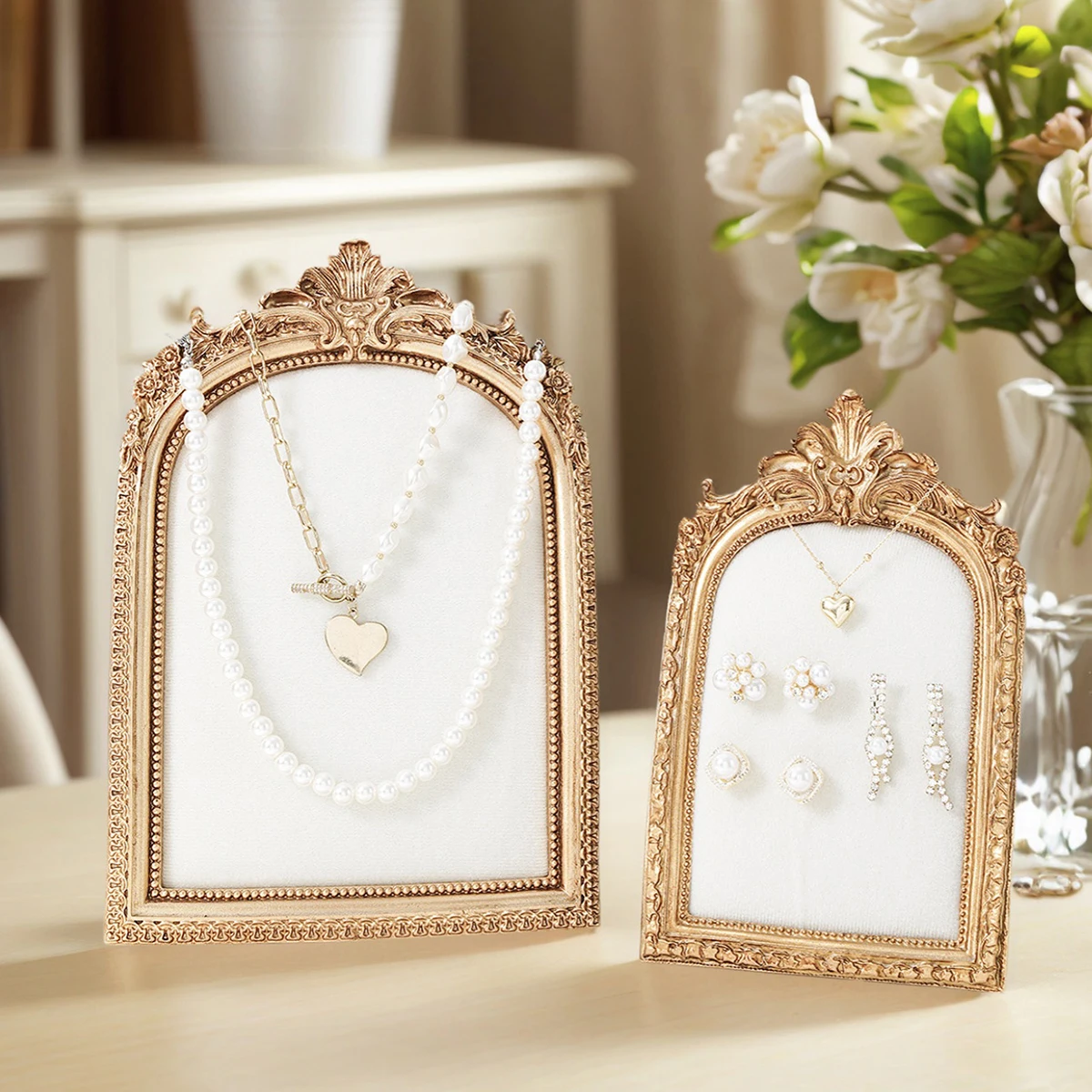 1PC, Jewelry Display Stand, Resin Material, European Retro Golden Lace Arched Jewelry Display Stand