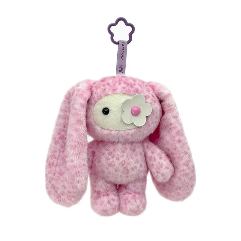 Cute Leopard Print Juju Rabbit Plush Keychain Flower Eye Bunny Kawaii Long Ears Animal Bag Pendant Car Keyring Gift Toys image 6